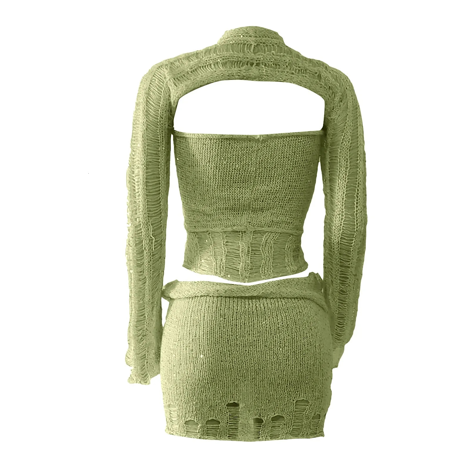 Sexy Crochet Knitted Sequins Dress 2 Piece Skirt Sets Elegant Knit Crop Tops Mini Skirts Hollow Out Two Piece Set Women Outfits 250516