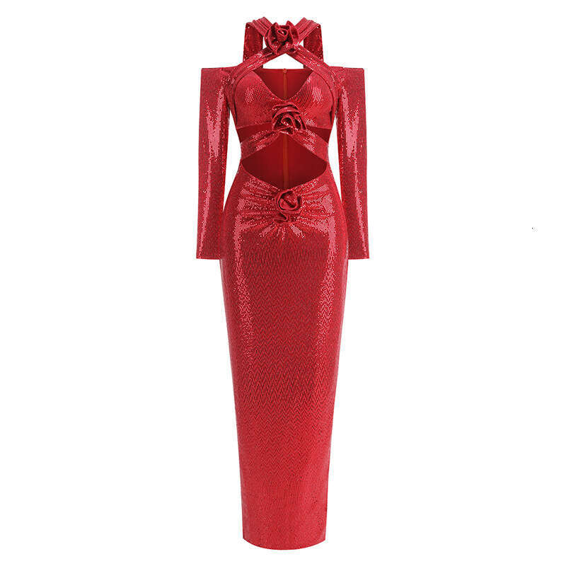 Maxi Dress New Women S Sexy V Neck Sleeved Skirt With High End Decorative Flower Hem And Split Dress Long Style Formai Dress