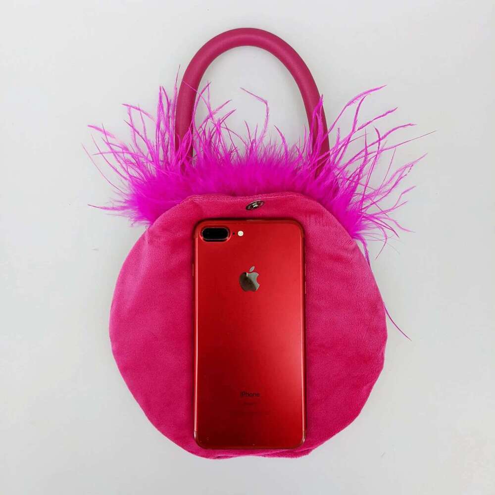 Real Natural Ostrich Feather Bag Hot Pink Mini Handbag Furry Fluffy Women Change Purse For Party Evening Clutch Prom Banque