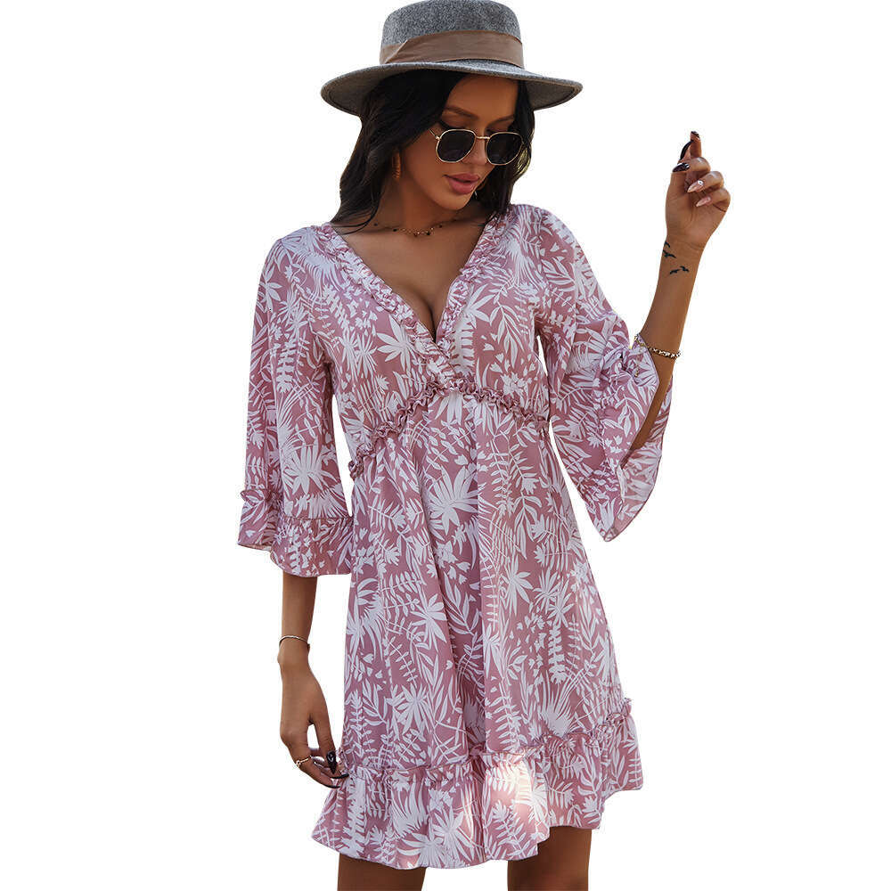 Maxi Dress Independent Develops New Spring And Summer Women S Clothing Style Deep V Casual Sexy Dress Mid Skirt KQ