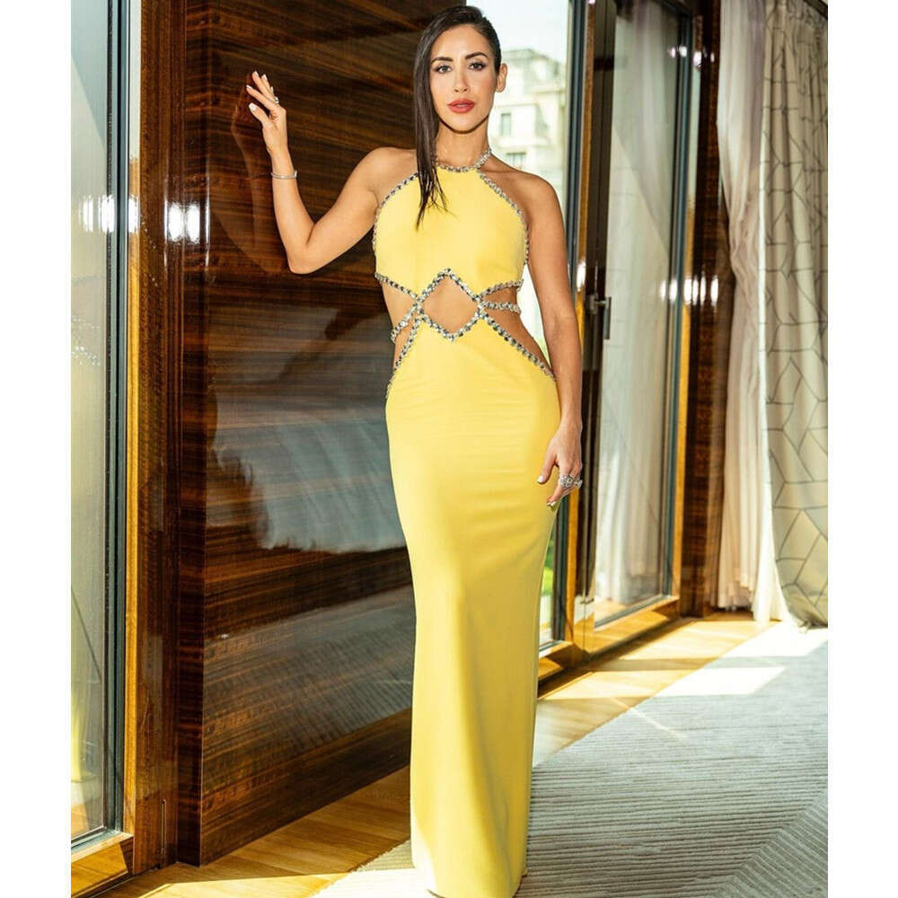 Maxi Dress New Lemon Yellow Bandage Fashionable High End Banquet Party Dress KQ