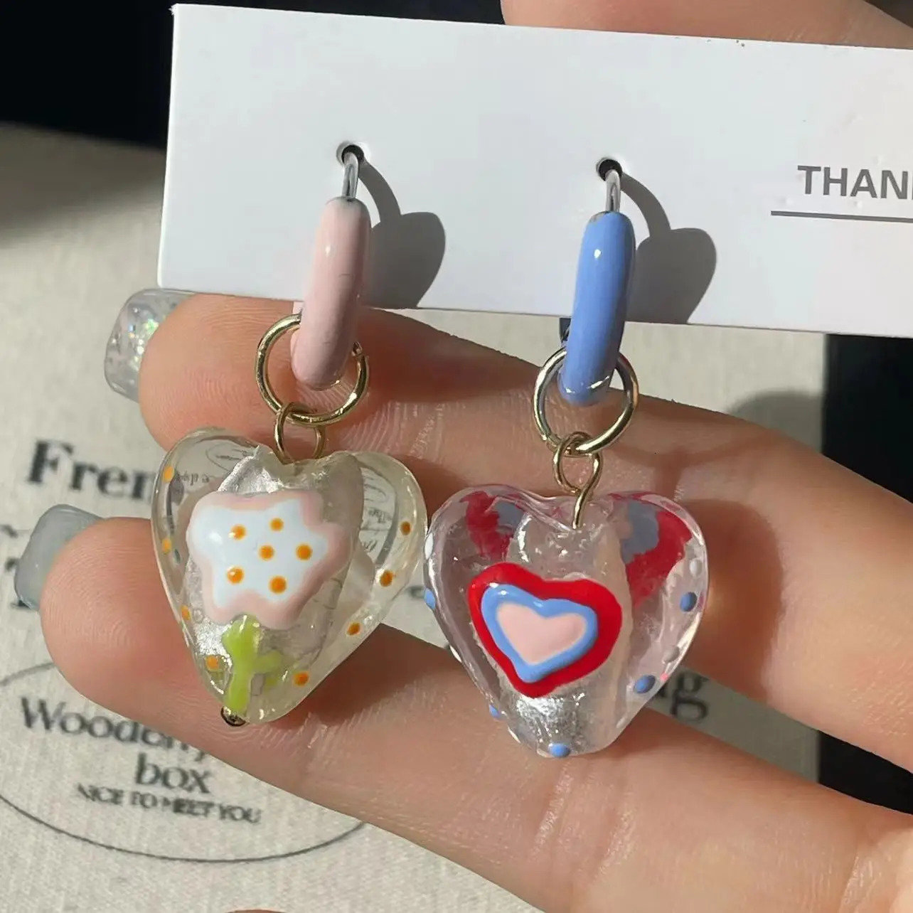 Colorful Asymmetrical Enamel Flowers Heart Shape Drop Earrings for Women Girls Cute Handmade Hoop Earrings Holiday Jewelry Gifts 250517