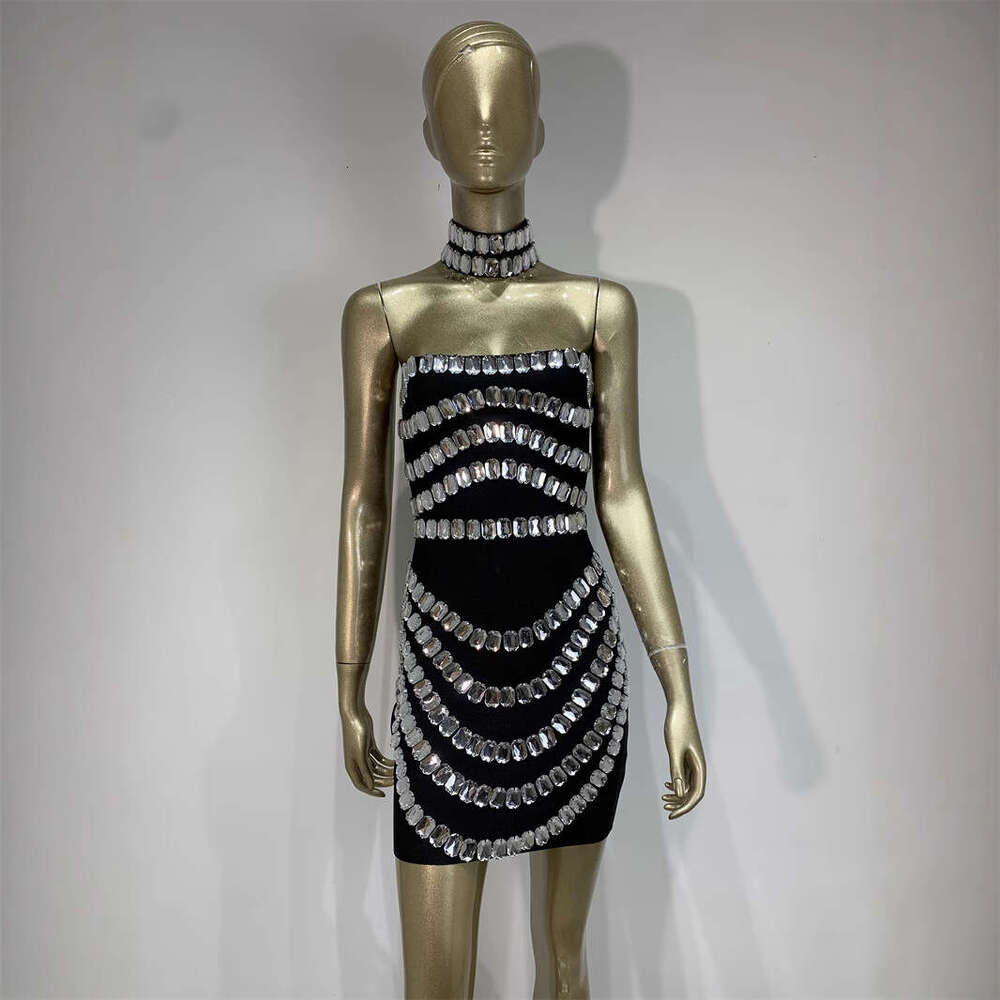 Maxi Dress XL Rhinestone Bandage Tight Fitting Hip Hugging Skirt Banquet Party Dress KQ