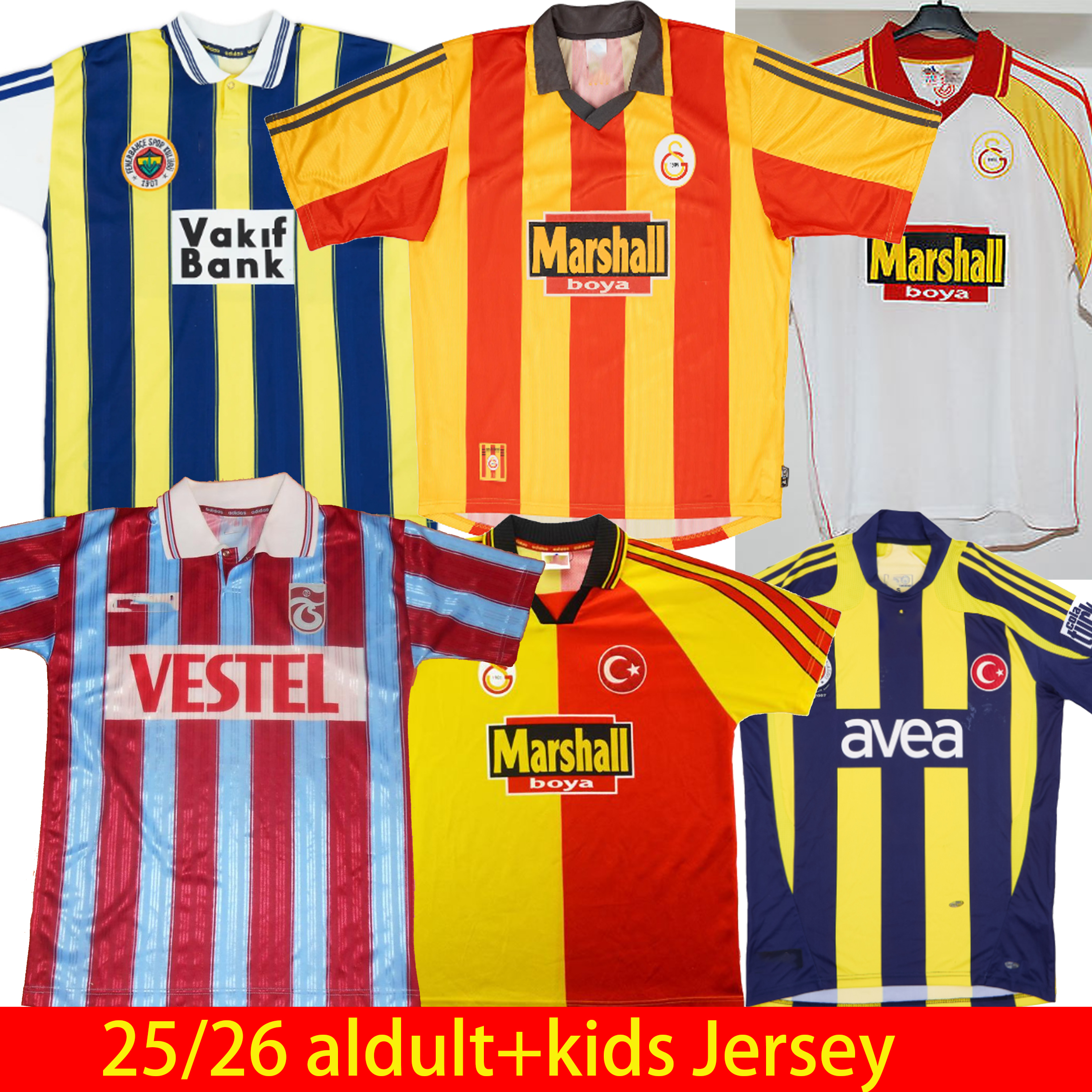 1996 Fenerbahce Mens Soccer Jerseys 1996 Trabzonspor GULER KAHVECI JOAO PEDRO SZALAI BATSHUAYI 25 26 Home Away Third Football Shirt men kids kit
