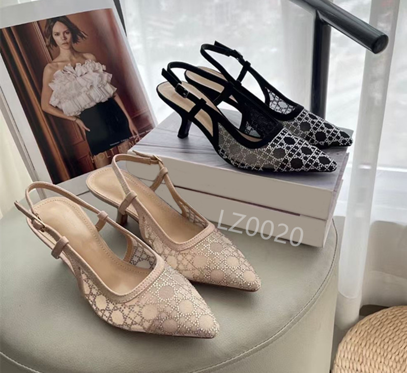 Women Sandals Designer High Heels Diamond Upper High Heels Classic Black Pointed Style Wedding Slant Belt High Heels Black Apricot 6.5cm Cat Heels Designer shoes
