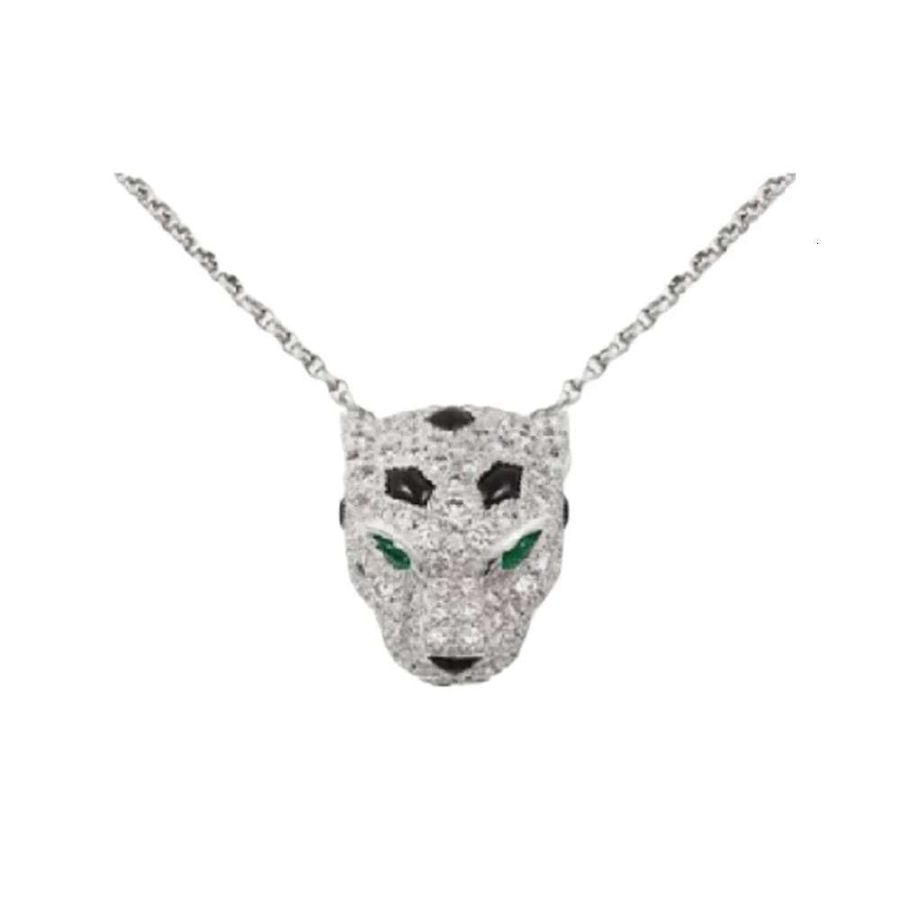With the box Sterling Sier Black Enamel Spots CZ Dia Panther Leopard Head Pendant Necklaces Designer Jewelry for Men Women