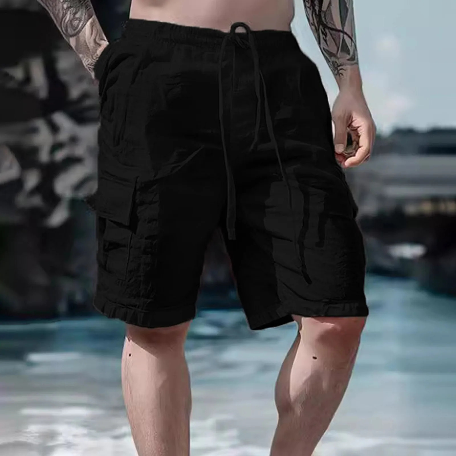 Summer Fashion Loose White Cargo Shorts Mens Handsome Streetwear Beachwear Solid Color With Pockets Shorts Workout Pants 250517