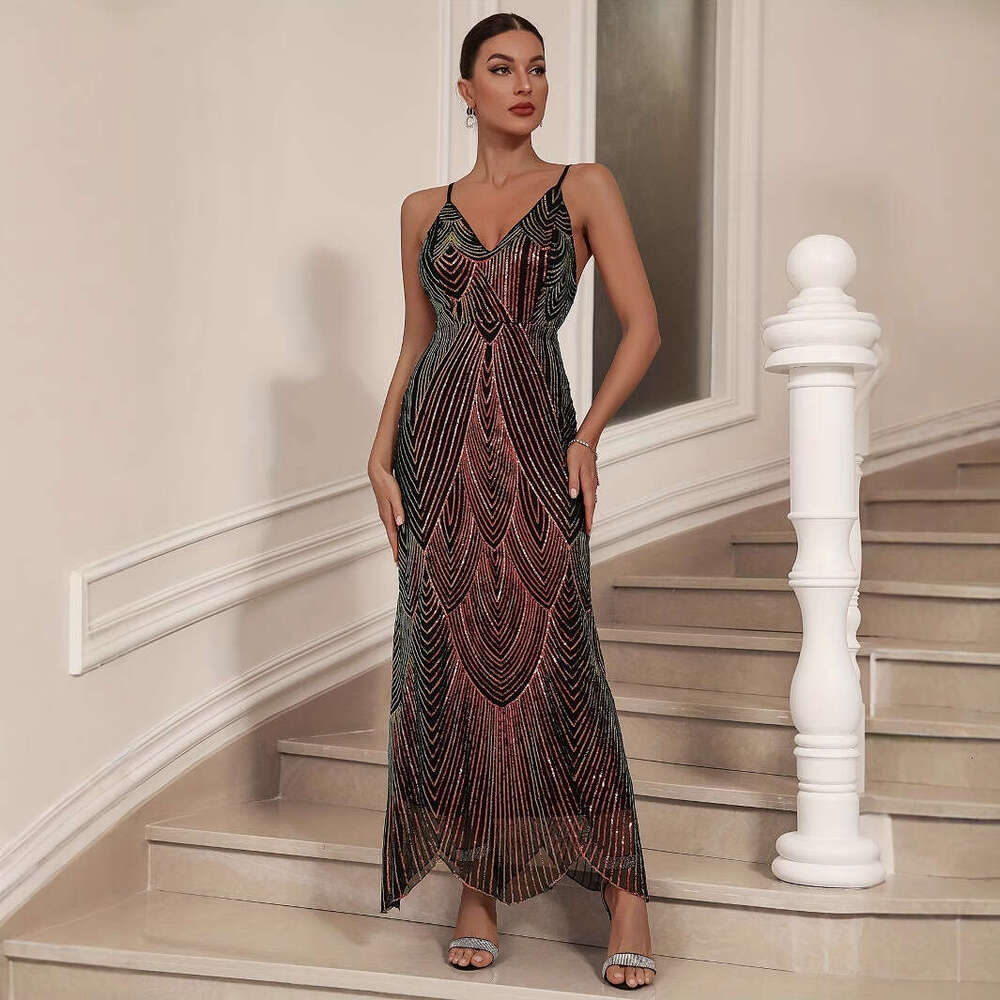 Maxi Dress Sexy Women S Deep V Neck Camisole Sequin Party Dress Long Skirt Formai Dress