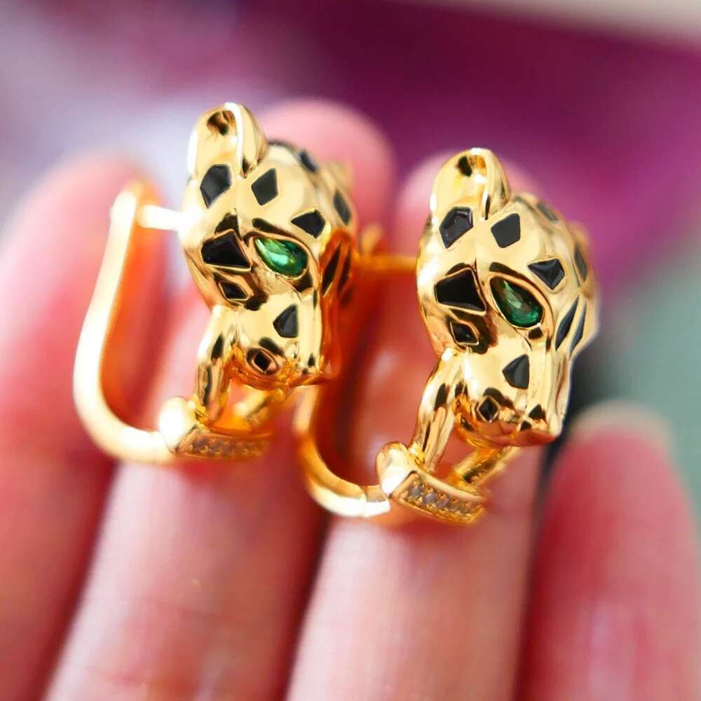 Black Spots Animal Panther Leopard Head Clip Earrings For Women or Men Party Jewelry Wholesale