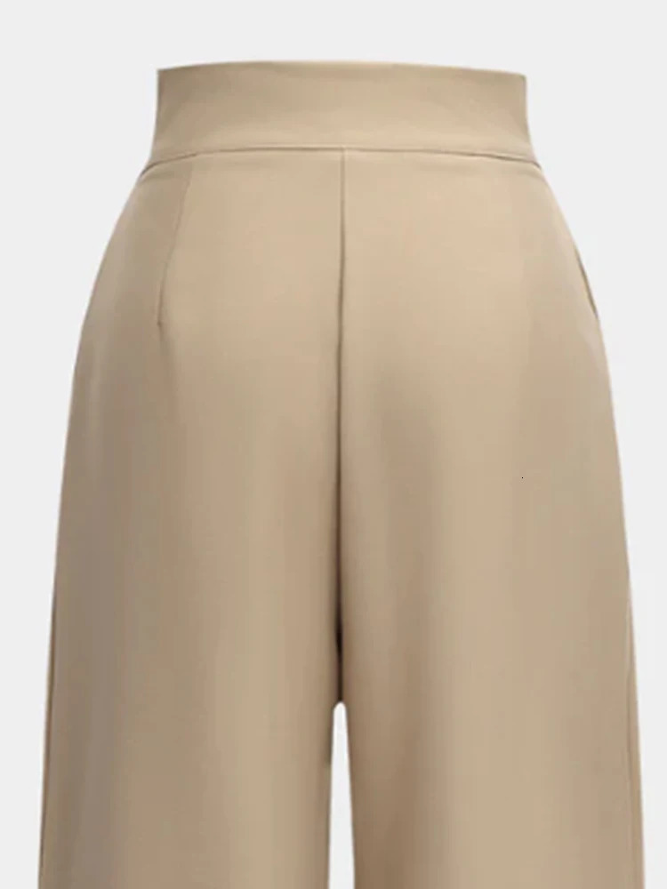 Ladies Pure Color Fashion Button Waist n Trousers Wide Leg Suit Pants Business Casual Long Shaping 250506