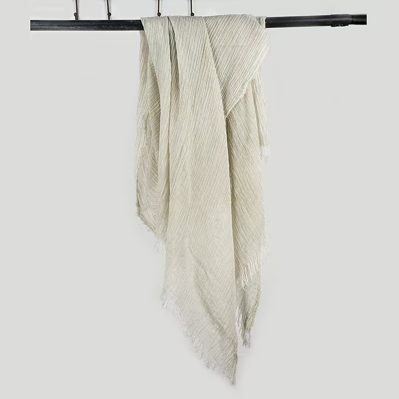 T741 cotton and linen scarf women's spring and autumn thin literary style retro pleated men's scarf long solid color shawl
