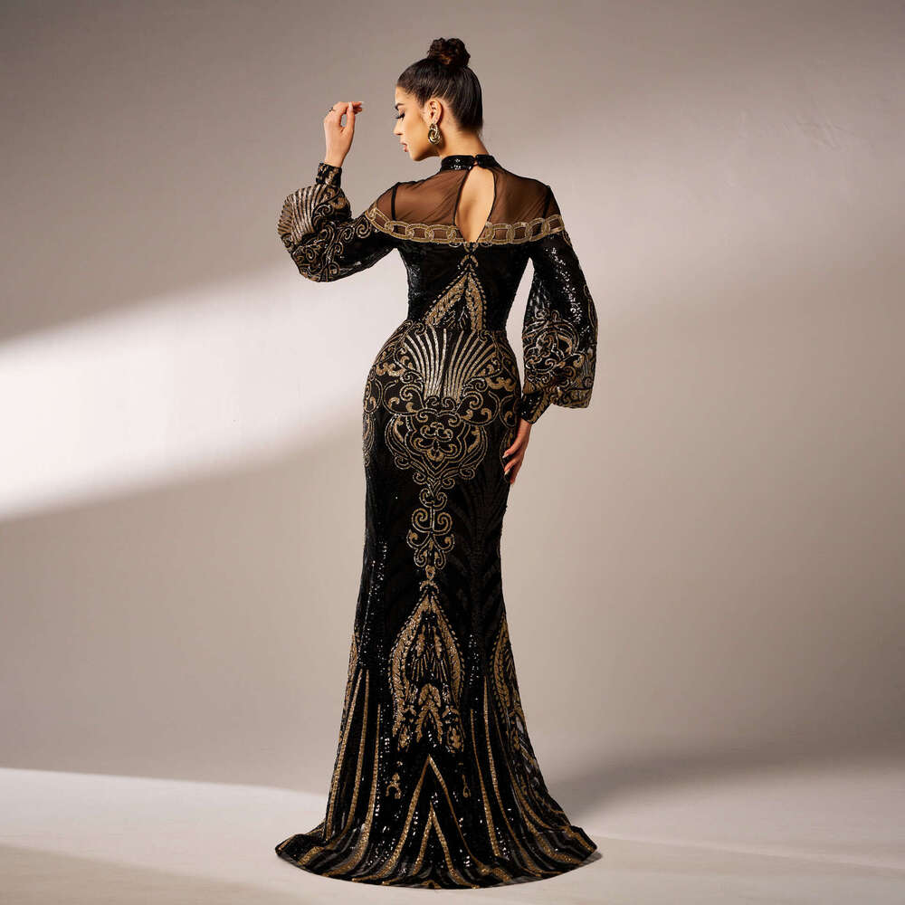 Maxi Dress New Sleeved Round Neck Long Sequined Banquet Mesh Fishtail Evening Bridesmaid Women S Dress KQ