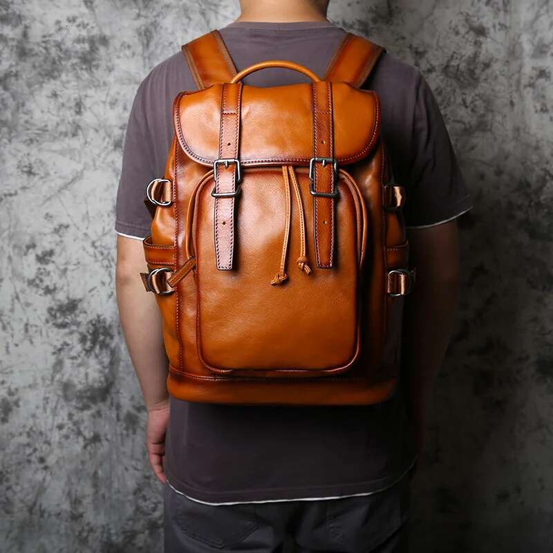 NZP Retro Leather Men's Backpack European And American Fashion Travel Top Layer Cowhide Casual School Laptop Bag