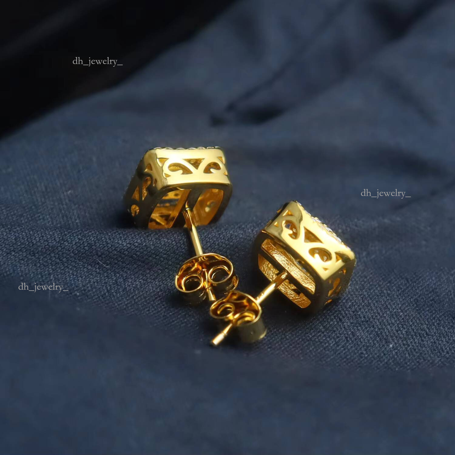 Personalized Hip Hop Men Women Sterling Iced Out Moissanite Square Gold Geometric Shape Sier Stud Earrings
