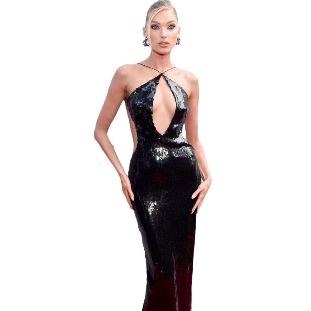 Maxi Dress New Product Dress Fashionable And Sexy Hanging Neck Backless Hollow Out Sequin Party Dress KQ