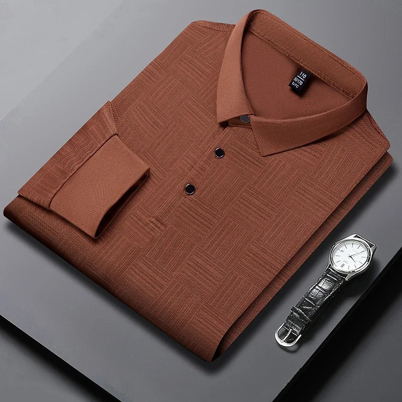 Mens Business Casual Long Sleeved Shirt Solid Color Polo Shirt Fashionable Breathable Comfortable Versatile Top 250517