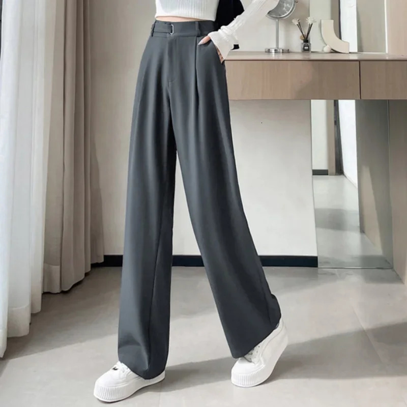 SpringSummer Button Loose Womens Wide Leg Pants High Waist Solid Elegant Straight Casual 250506