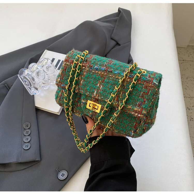 Casual Tweed 2025 New Women's Fashion Chain Crossbody Small Square Bag