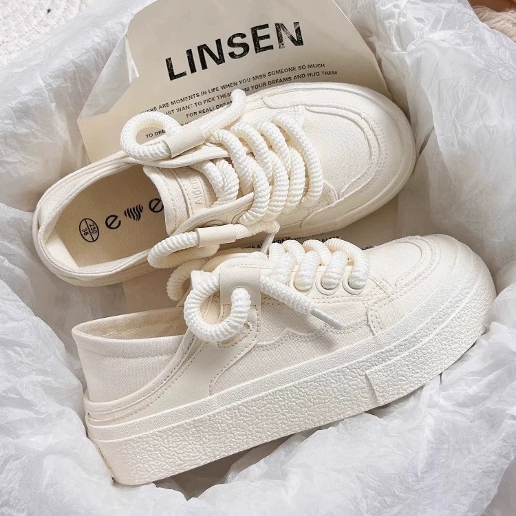 Thick soled canvas white women's new Korean style height increasing multifunctional shoes designer casual sports shoes