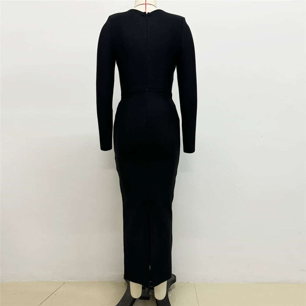 Maxi Dress New Sleeved Bandage Temperament Long Skirt Fashionable Dress Heavy Duty Custom Made Diamond Women S Dress With Temperament KQ