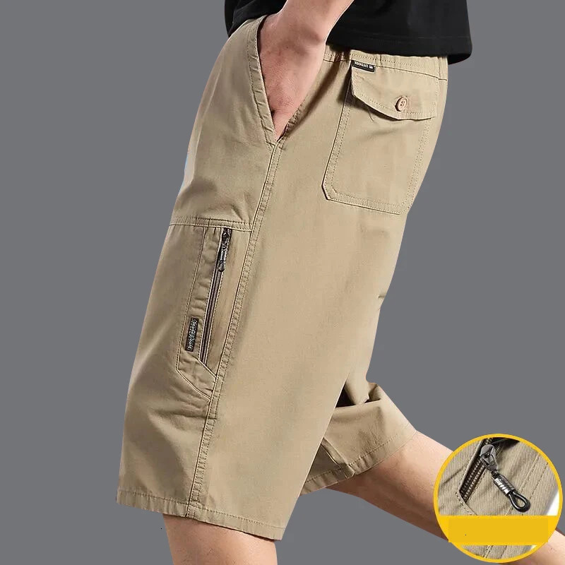 Classic Cargo Shorts Men Zipper Pocket Casual Knee Shorts Loose Straight Cotton Work Shorts Man Clothes 250517