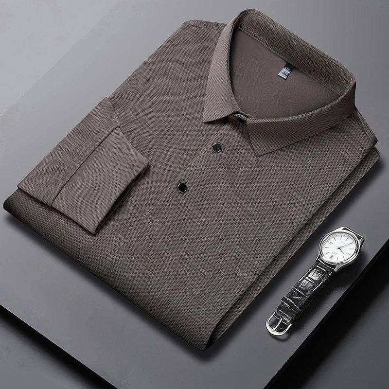 Mens Business Casual Long Sleeved Shirt Solid Color Polo Shirt Fashionable Breathable Comfortable Versatile Top 250517