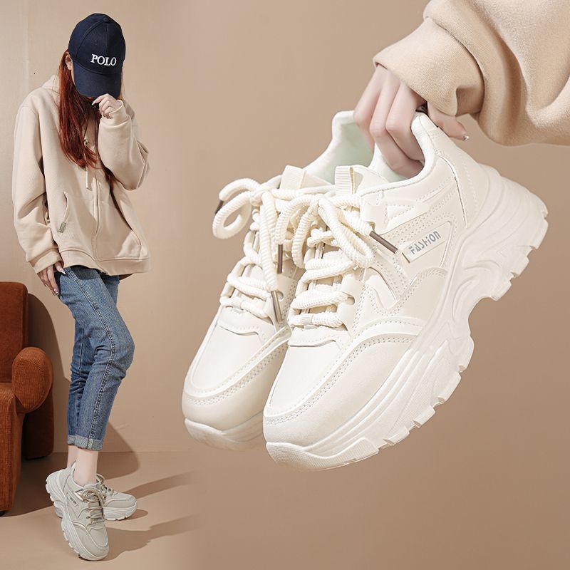 Thick soled feeling, women's spring new leather waterproof sports and leisure shoes, designer fashionable and trendy shoes