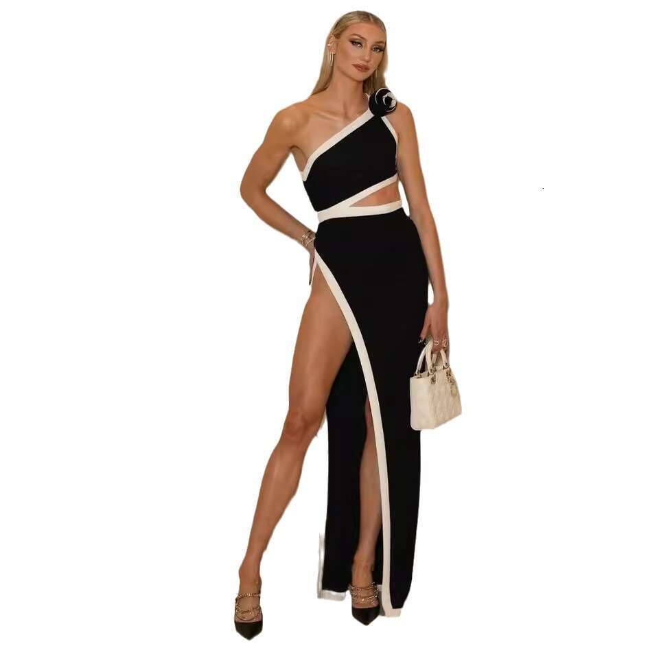 Maxi Dress New Bandage One Shoulder Sexy Spicy Girl Night High Split Dress KQ