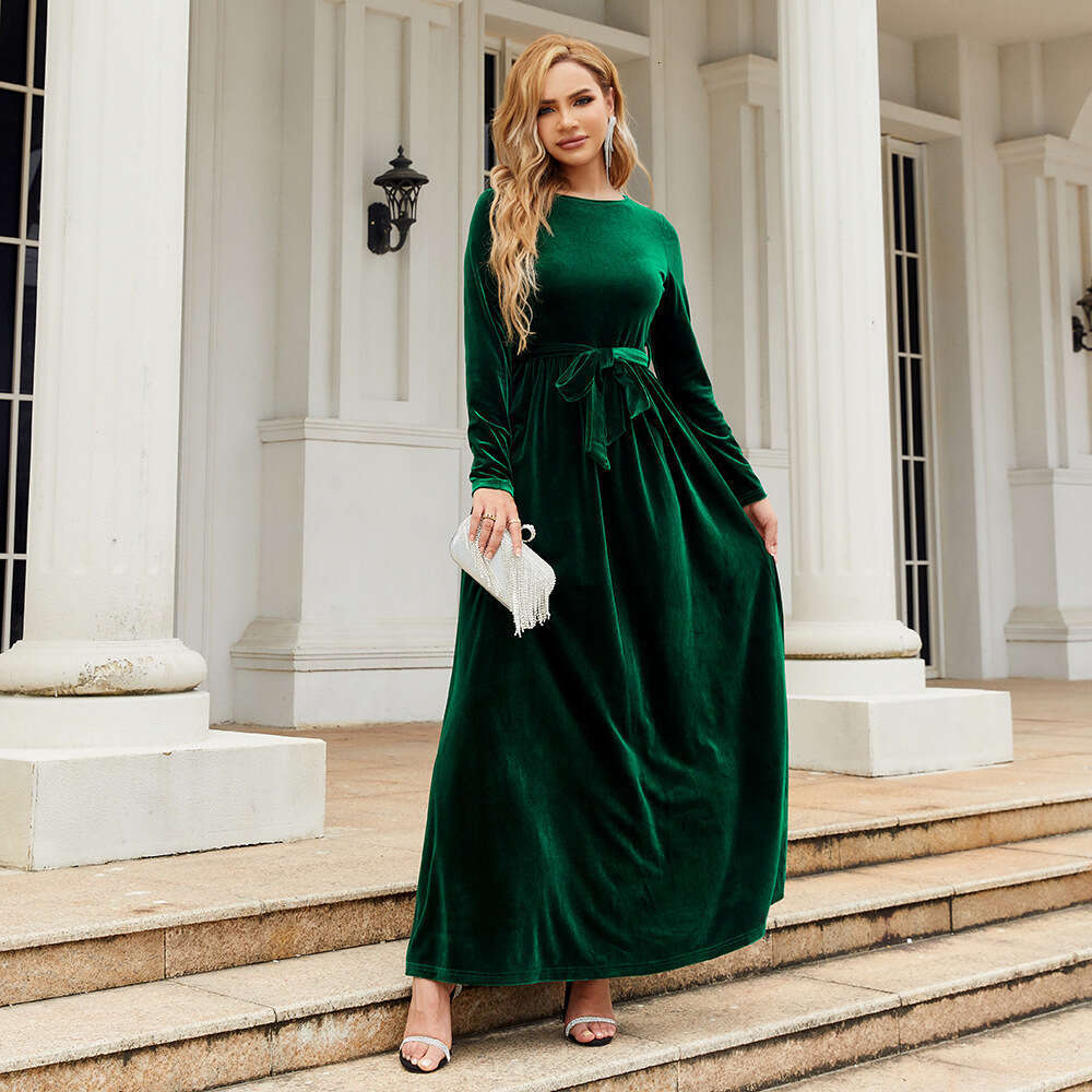 Maxi Dress Elegant Temperament Socialite Style Long Korean Velvet Solid Color High End Dress Formai Dress