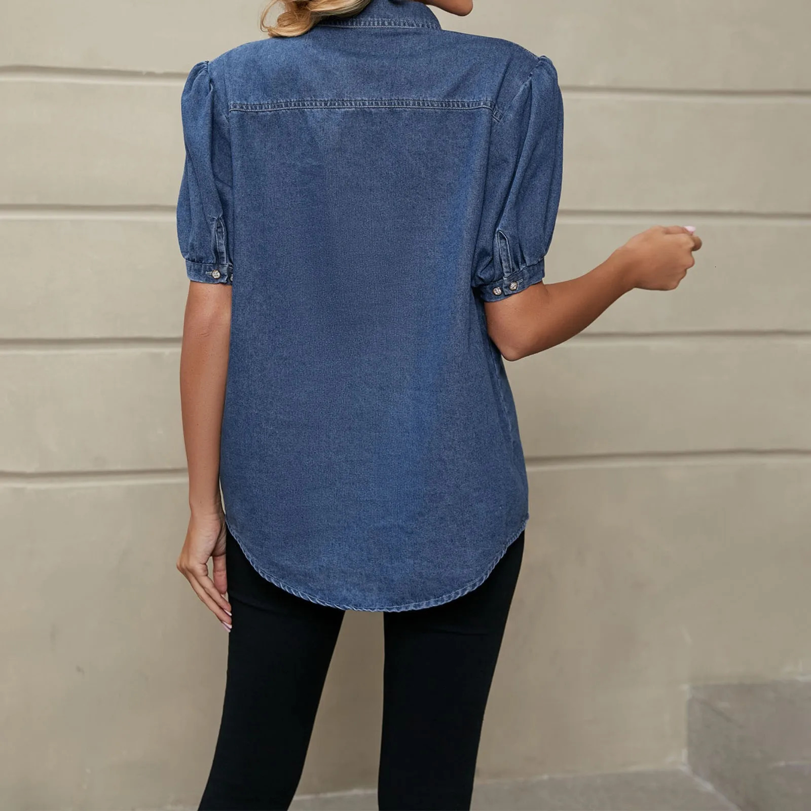 Elegant Teen Blouses Shirt Short Sleeve Denim Jacket Straight Pocket Loose Top Ladies Shirts Blusas Mujer 250516Z