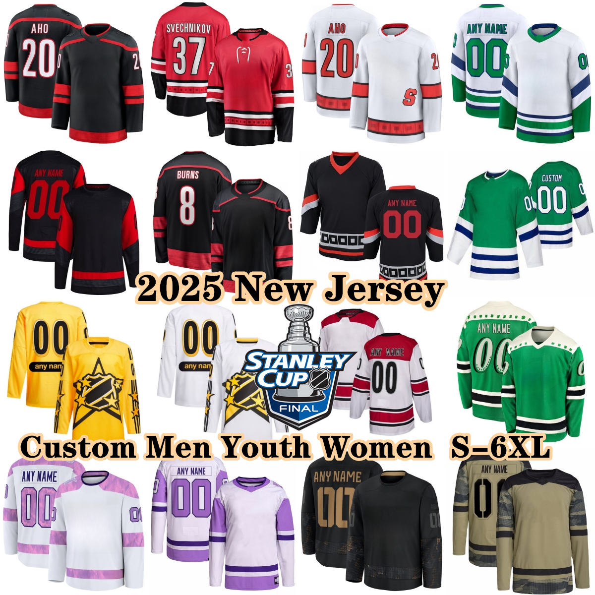 Custom S-6XL 2025 STANLEY CUP 88 Martin Necas Jerseys 98Jack 37 Andrei Svechnikov 7 Dmitry Orlov 20 Sebastian Aho 24 Seth Jarvis Brent Burns Jack Roslovic