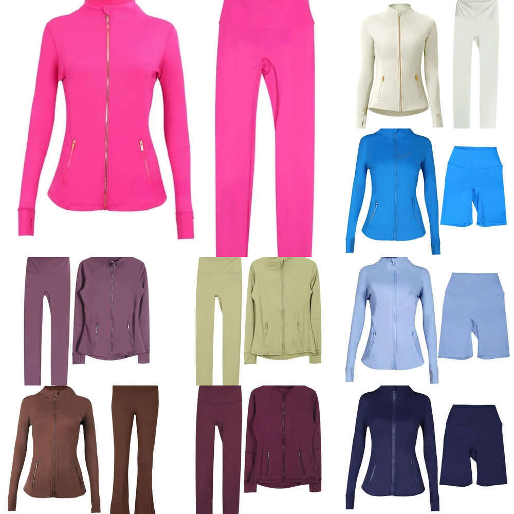 Women Designer Yoga Set Jacket Flared Gym Outdoor Sports Zippered Slim Fit Running Top Workout Shorts Leggings Tracksuits Activewear Fitness Clothes A