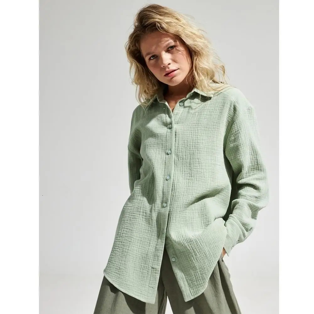 Muslin 100 Cotton Shirt Causal Soild Loose Womens Tops Button Clothing Long Sleeve Elegant Shirts And Blouses Festival Gifts 250516Z