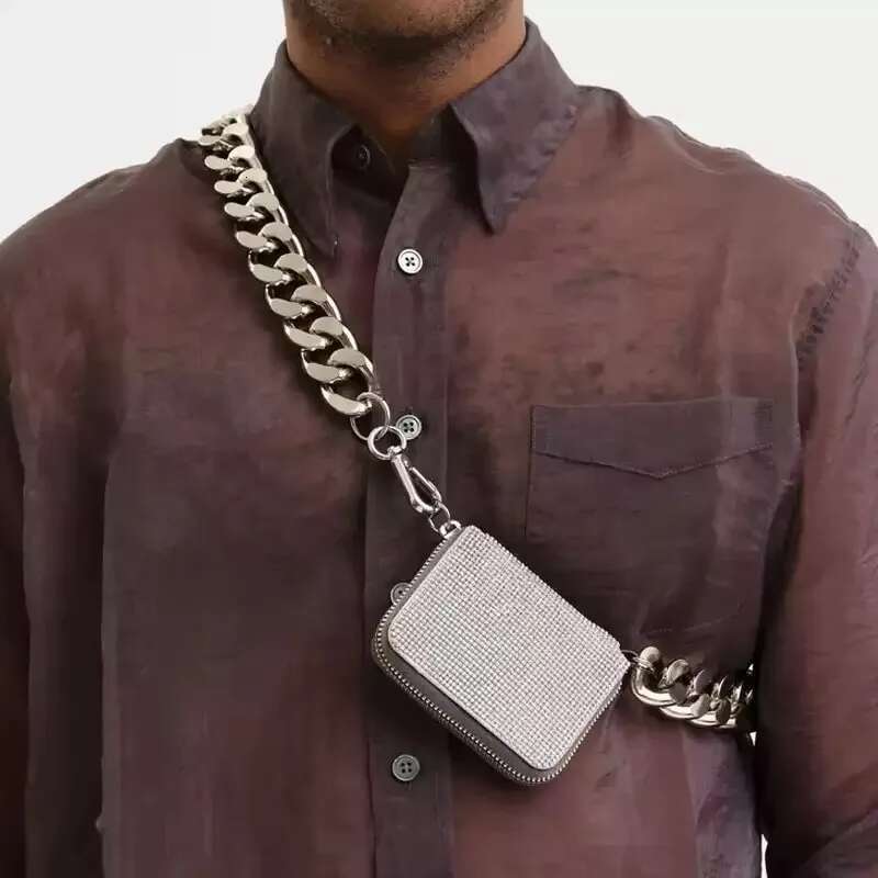 Metal Thick Chain Chest Bags For Women 2024 New Trend Fashion Mini Waist Cute Solid Color Coin Purse Exquisite Crossbody Bag