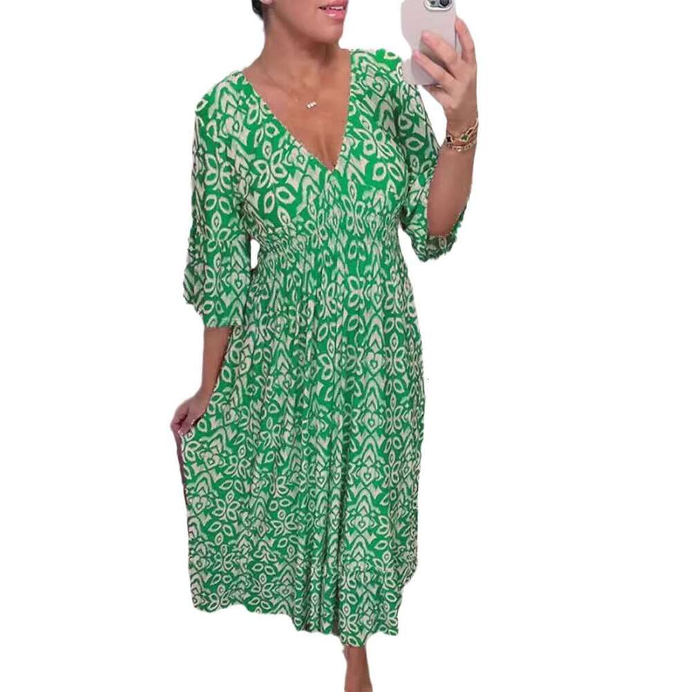 Maxi Dress Four Sided Bounce New Plus Size Super Fairy V Neck Floral Dress With Printed Loose And Versatile Long Skirt Formai Dress