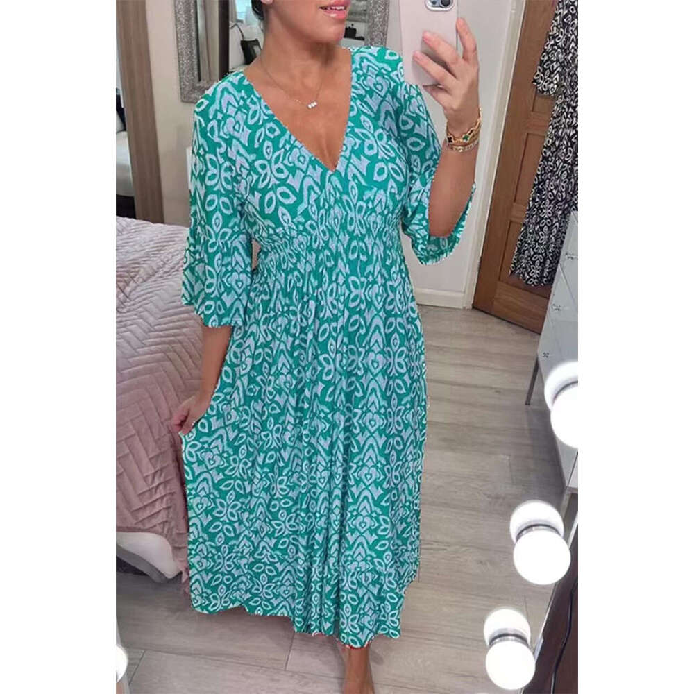 Maxi Dress Four Sided Bounce New Plus Size Super Fairy V Neck Floral Dress With Printed Loose And Versatile Long Skirt Formai Dress