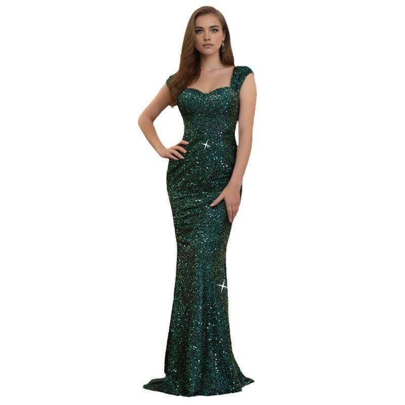 Maxi Dress INS Solid V Neck Sequin Suspender High Waisted Evening Fishtail Long Dress Formai Dress