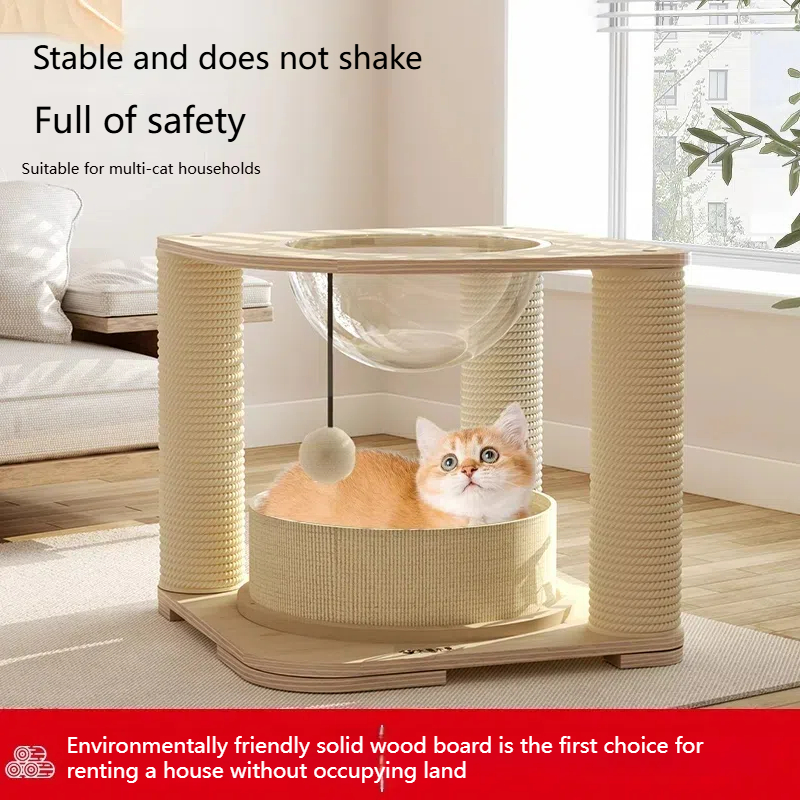 Cat Tree Eco-Friendly Solid Timber Multi-Level Large Cat Tree Tower Tall With Litter Box Enclosure Sturdy Cat Condo Perfect Playground, High 17.72 Inc