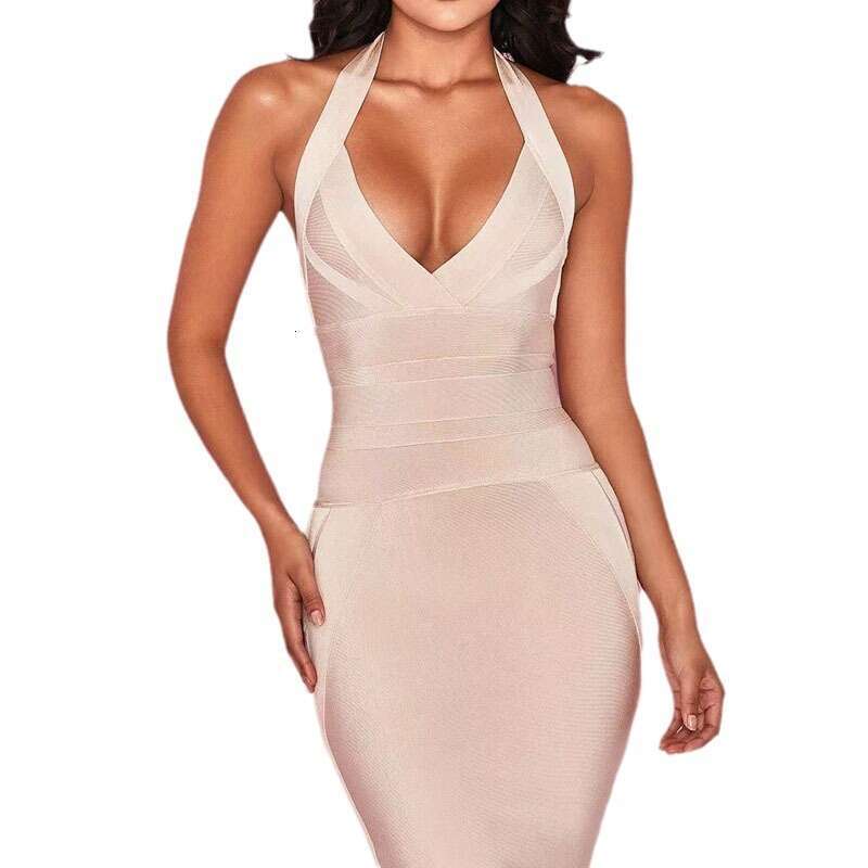 Maxi Dress Bandage Skirt New Neck Hanging Short Sleeved Evening Dress High End Feeling Super Beautiful French Women S Clothing Summer KQ