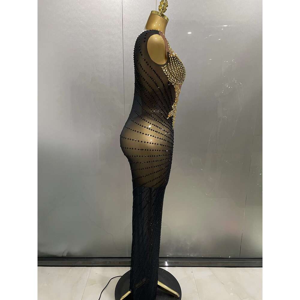 Sexy Sparkly Rhinestones Sleeveless Long Dress 2025 New Women Birthday Celebrate Evening Photo Shoot Stage Performance Costume