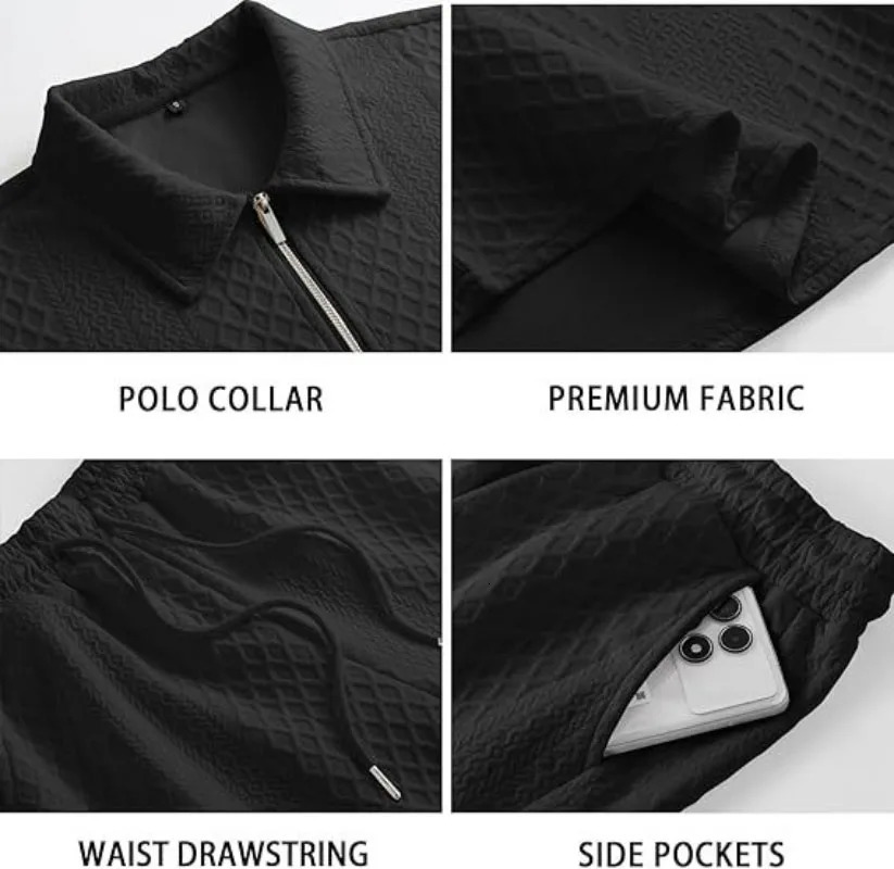 Hawaiian Casual Suit Mens Casual Suit Jacquard Shorts And Lapel Polo Shirt Casual Two-piece Set Breathable And Comfortable 250517
