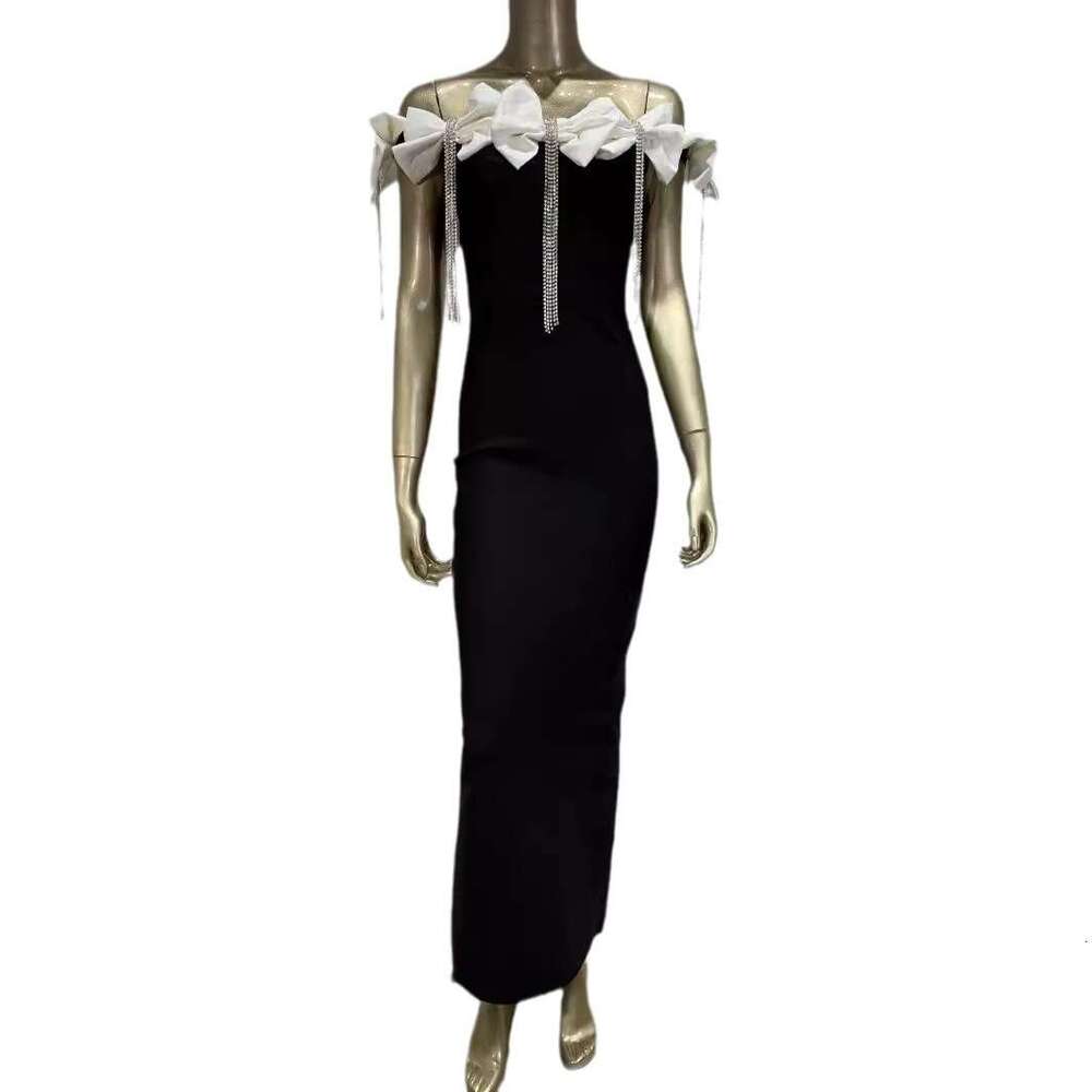 Maxi Dress New Bandage White Big Bow Diamond Chain Dress Formai Dress