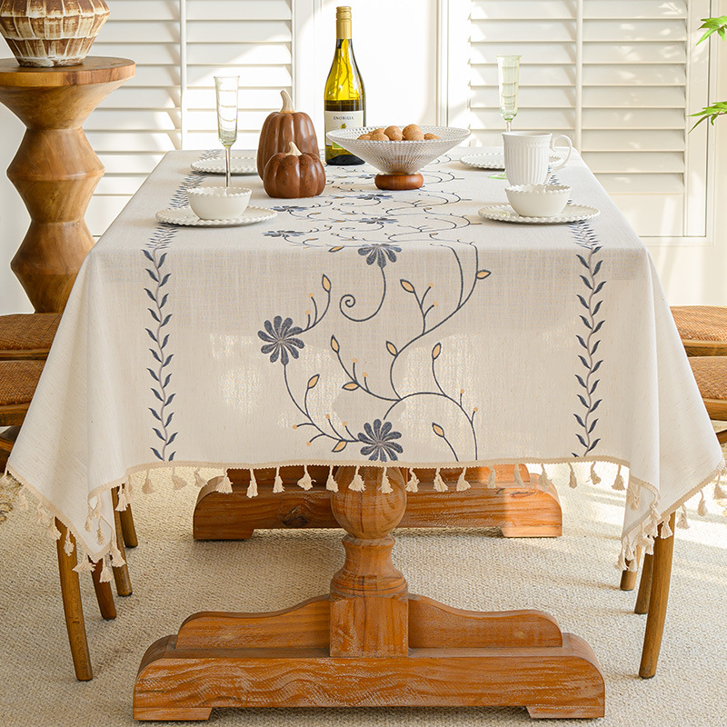 D99 new three-dimensional embroidered tablecloth American light luxury high-end rectangular tablecloth retro atmosphere desk coffee table