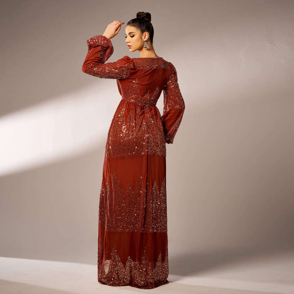 Maxi Dress High End Sleeved Temperament V Neck Sexy Long Sequin Banquet Evening Bridesmaid Women S Dress KQ