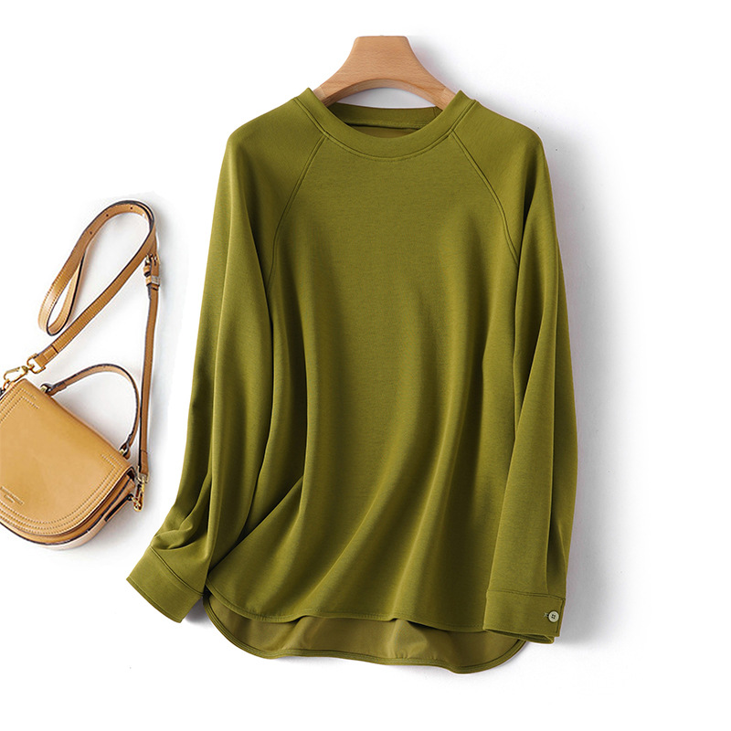 DO1904 Loose Small Round Neck Gray Sweatshirt Women 2025 Spring and Summer New Air Layer Shirt Button
