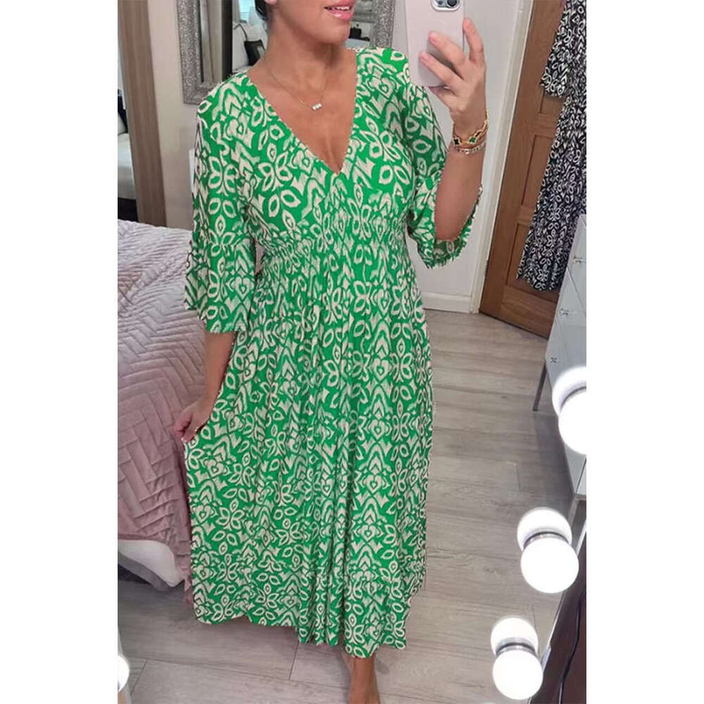 Maxi Dress Four Sided Bounce New Plus Size Super Fairy V Neck Floral Dress With Printed Loose And Versatile Long Skirt Formai Dress