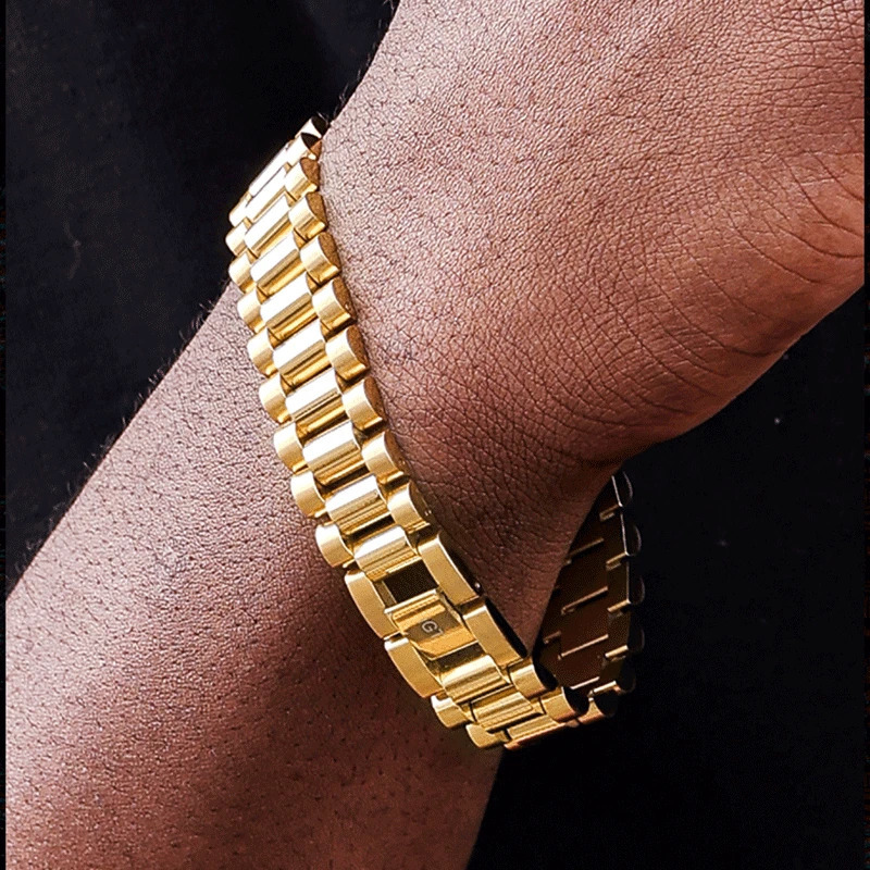 Gold Color Steel Strap Bracelet Wristband Woman Men Jewelry Bracelets Bangles Gift for Him 250517