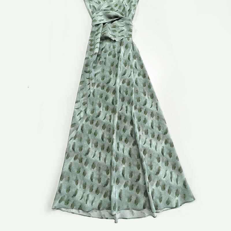 Maxi Dress Spanish Exotic Atmosphere Peacock Blue Printed Silk Wrapped Long Skirt With V Neck And High Height Lace Up Dress Formai Dress