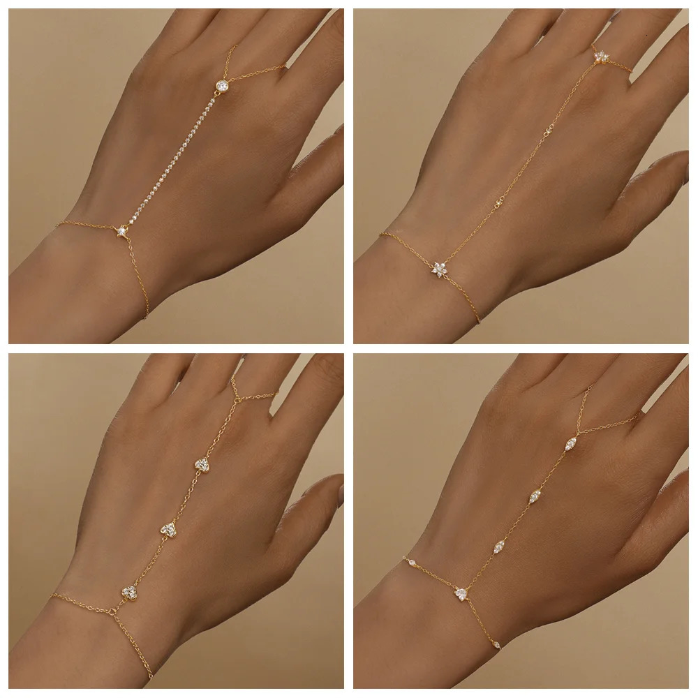 ROXI 925 Sterling Silver Heart/Star Zircon Bracelet With Finger For Women Hand Chain Accessories Party Jewelry Gift 250517
