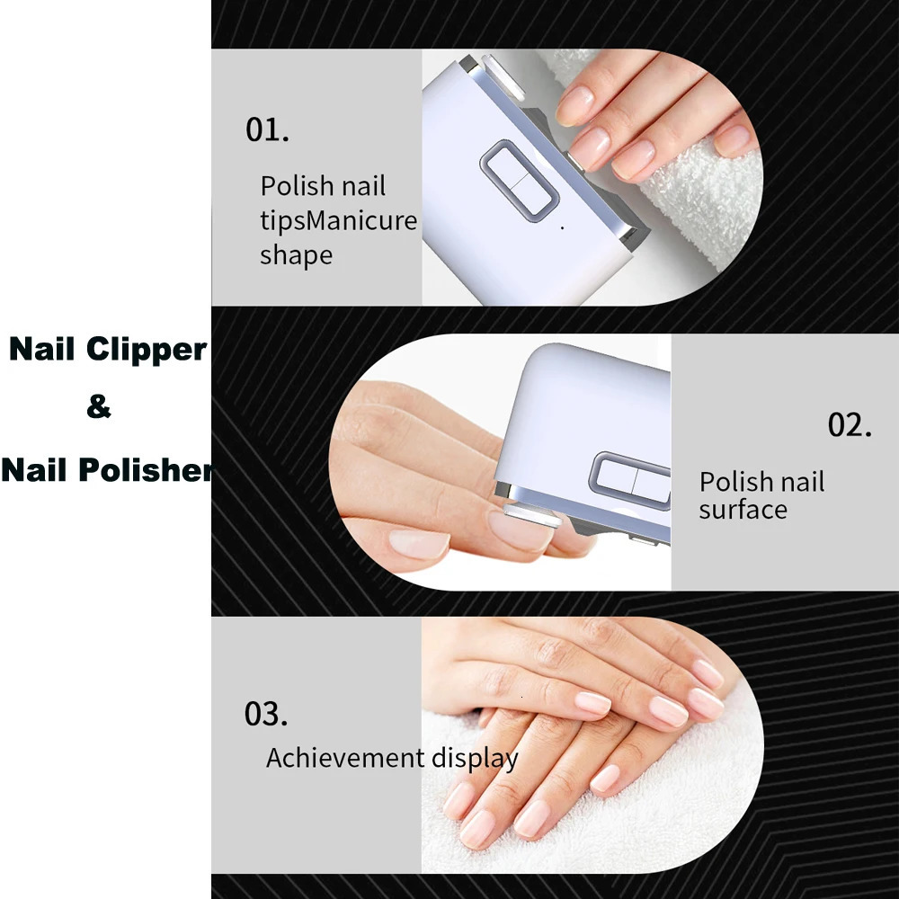 2 in 1 Electric Nail Clipper with Lights Type-C Rechargeable Polisher Manicure Machine Portable Automatic Nail Cutter For Nails 250517